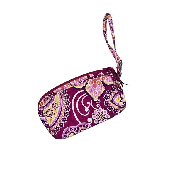 VERA BRADLEY Zip Vera Bradley maroon, cream, orange and pink Quilted Zip Wristle - Picture 1 of 5